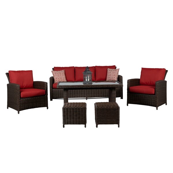 Mobilier de conversation pour l'extérieur Beaumont de Think Patio, brun foncé/rouge, 6 pièces