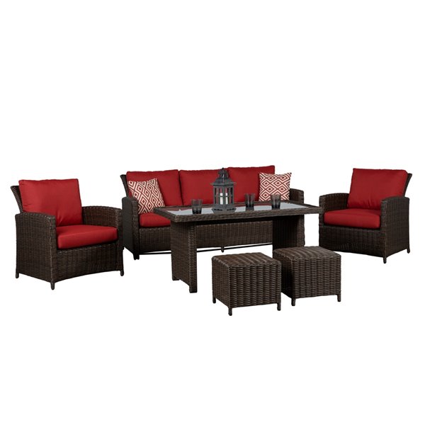 Think Patio Beaumont Patio Conversation Set - Dark Brown Frame with Red Cushions - 6-Piece