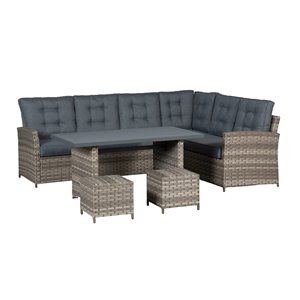 Think Patio Napoli Patio Conversation Set - Beige Frame with Grey Blue Cushions - 5-Piece