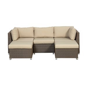 Think Patio Chambers Bay Patio Conversation Set - Grey/Beige Frame with Tan Cushions - 5-Piece