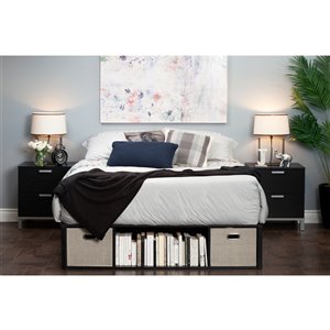 Grand lit plateforme avec rangement et paniers Flexible de South Shore, chêne noir/taupe