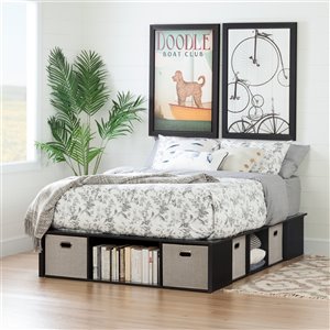Lit plateforme double avec paniers Flexible de South Shore, chêne noir