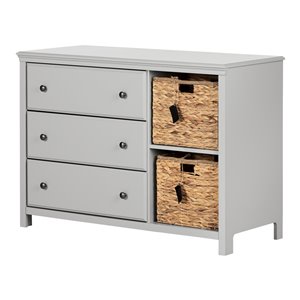 South Shore Furniture Cotton Candy 3-Drawer Dresser with Baskets - Soft Grey