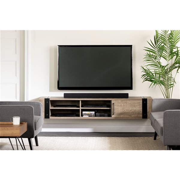 South Shore Furniture Munich Wall Mounted Media Console - 68-in - Weathered Oak