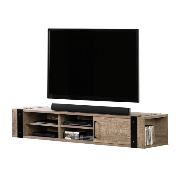 South Shore Furniture Munich Wall Mounted Media Console - 68-in - Weathered Oak