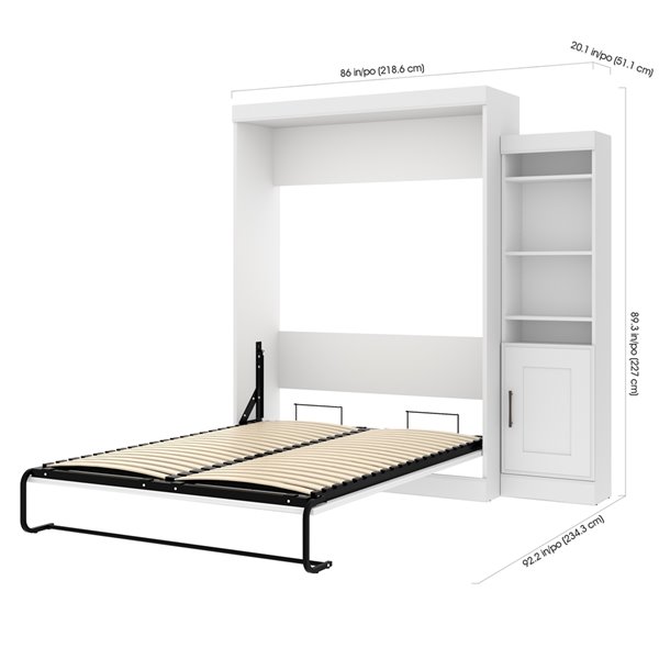Bestar Edge Murphy Bed with Storage Unit - Queen - White