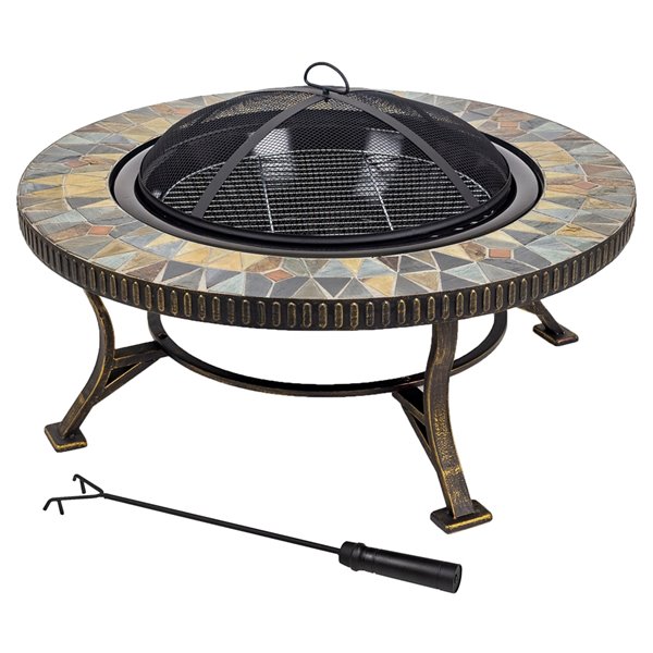 Pleasant Hearth Olivia Slate Fire Pit, Hampton Bay Crossfire 29 50 In Steel Fire Pit With Cooking Grate