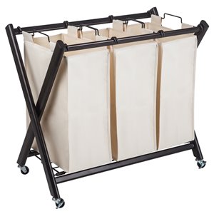 Panier à linge à 3 compartiments de qualité supérieure de Greenway, 42 litres, acier