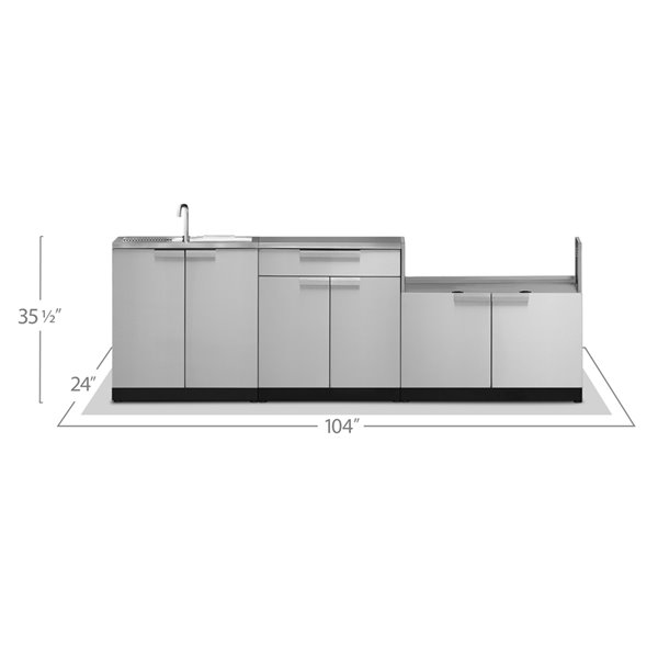 Cuisine extérieure modulaire NewAge Products avec comptoir, 129.75 po x 36,5 po, acier inoxydable, 4 pièces