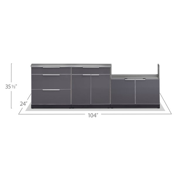 Cuisine extérieure modulaire NewAge Products avec comptoir et 3 tiroirs, 104 po x 36,5 po, gris ardoise, 4 pièces