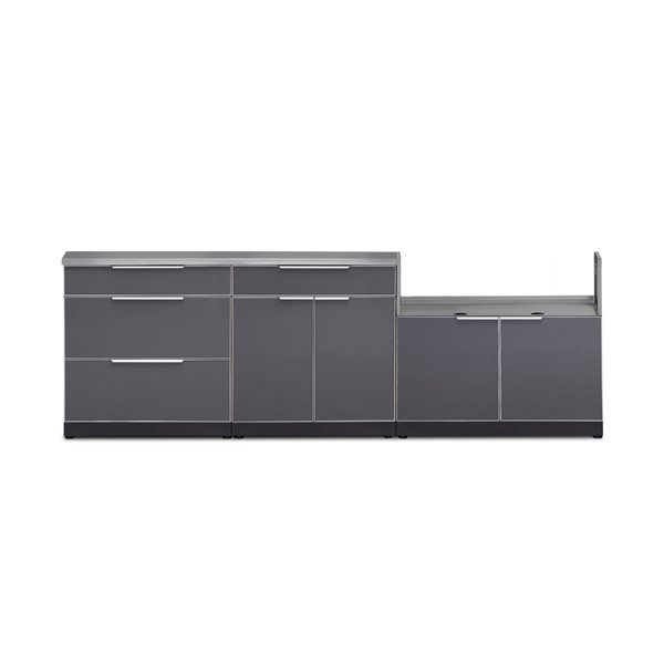 Cuisine extérieure modulaire NewAge Products avec comptoir et 3 tiroirs, 104 po x 36,5 po, gris ardoise, 4 pièces