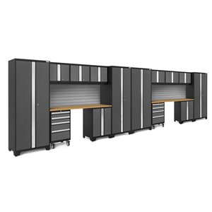 NewAge Products Bold Series Garage Storage System with Bamboo Work Top - 264-in x 76.75-in - Charcoal Grey - 16-Piece