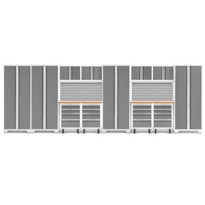 NewAge Products Bold Series Garage Storage System with Bamboo Work Top - 216-in x 76.75-in - Platinum Grey - 14-Piece
