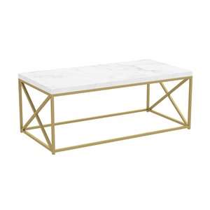Safdie & Co. Crossed Legs Metal Frame and Marble Finish Top Coffee Table - Gold