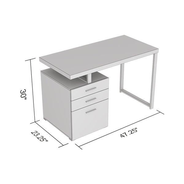 Bureau d’ordinateur moderne contemporain de Safdie & Co., 3 tiroirs, 23,25 po, taupe foncé/métal argent