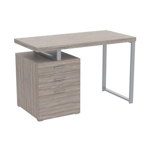 Bureau d’ordinateur moderne contemporain de Safdie & Co., 3 tiroirs, 23,25 po, taupe foncé/métal argent