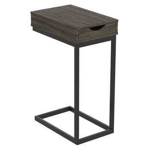 Table d'appoint en forme de C rectangulaire moderne contemporaine, bois et armature en métal, 1 tiroir, gris foncé/noir