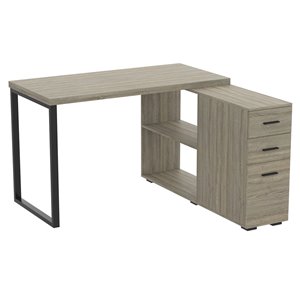 Safdie & Co. Modern Contemporary L-Shaped Desk - 47.25-in W - 3-Drawer and 2-Shelf - Dark Taupe/Black Metal