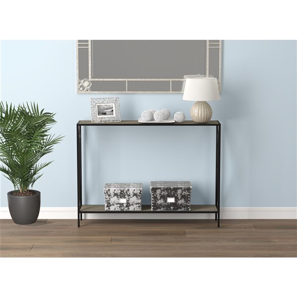 Safdie & Co. Wood Top Metal Frame Modern Contemporary Console Table - 1-Bottom Shelf - Dark Taupe/Black