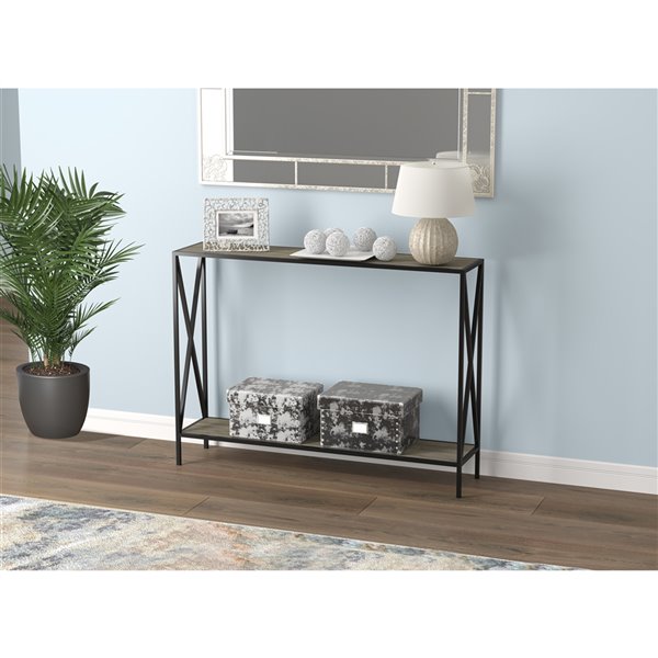 Safdie & Co. Wood Top Metal Frame Modern Contemporary Console Table - 1-Bottom Shelf - Dark Taupe/Black