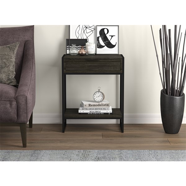 Safdie & Co. Modern Contemporary Wood Top Metal Frame Rectangular End table - 1-Drawer - 1-Shelf - Dark Grey/Black