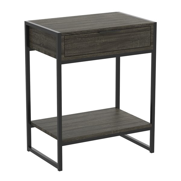 Safdie & Co. Modern Contemporary Wood Top Metal Frame Rectangular End table - 1-Drawer - 1-Shelf - Dark Grey/Black