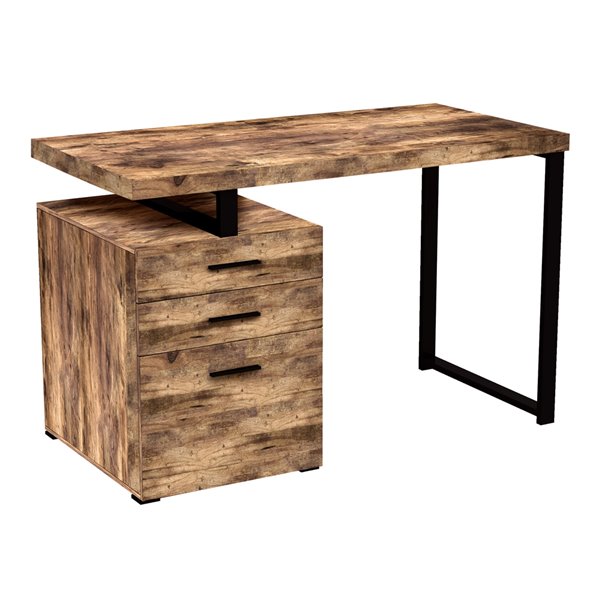 Safdie & Co. Modern Contemporary Reclaimed Wood Computer Desk - 23.25-in W - 3-Drawer - Brown/Black Metal