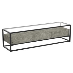 Safdie & Co. Modern Contemporary Glass Top Wood TV Stand - 3-Drawer - Dark Cement