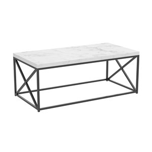 Safdie & Co. Crossed Legs Metal Frame and Marble Finish Top Coffee Table - Black