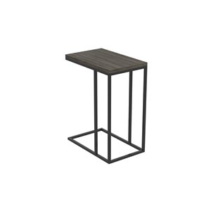Table d'appoint en forme de C rectangulaire moderne contemporaine, bois et armature en métal, gris foncé/noir
