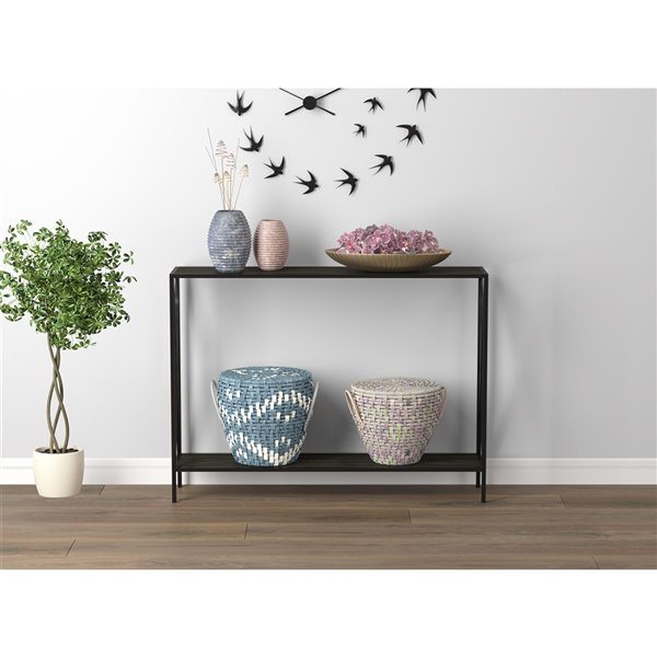 Safdie & Co. Wood Top Metal Frame Modern Contemporary Console Table - 1-Bottom Shelf - Dark Grey/Black