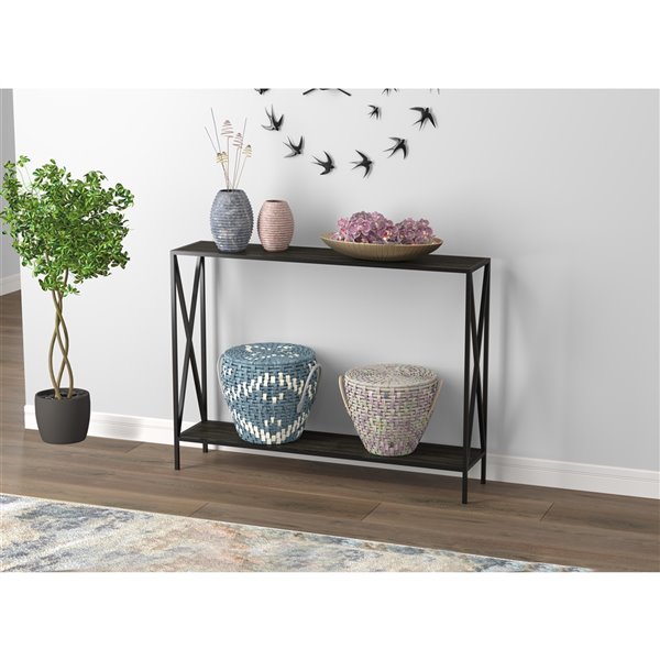 Safdie & Co. Wood Top Metal Frame Modern Contemporary Console Table - 1-Bottom Shelf - Dark Grey/Black