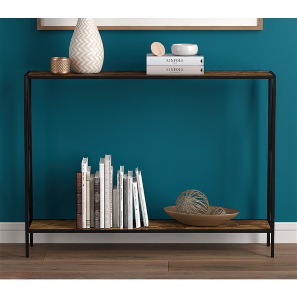 Safdie & Co. Reclaimed Wood Top Metal Frame Modern Contemporary Console Table - 1-Bottom Shelf - Brown/Black