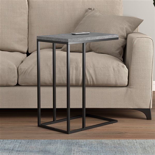 Safdie & Co. Modern Contemporary Wood Top Metal Frame Rectangular C table - Dark Cement/Black