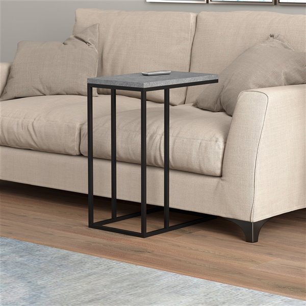 Safdie & Co. Modern Contemporary Wood Top Metal Frame Rectangular C table - Dark Cement/Black