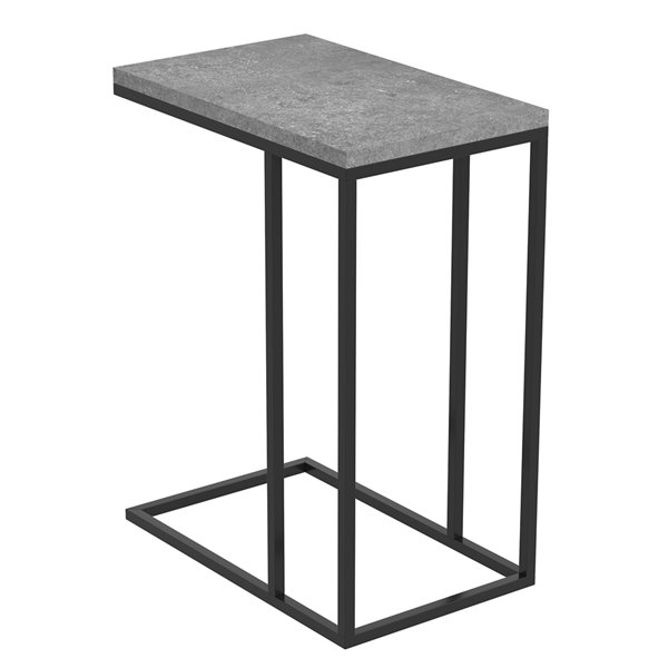 Table d'appoint en forme de C rectangulaire moderne contemporaine, bois et armature en métal, ciment foncé/noir