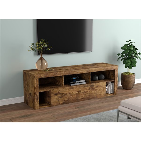 Safdie & Co. Rustic Farmhouse Reclaimed Wood TV Stand - 5-Shelf and 1-Drawer - Brown