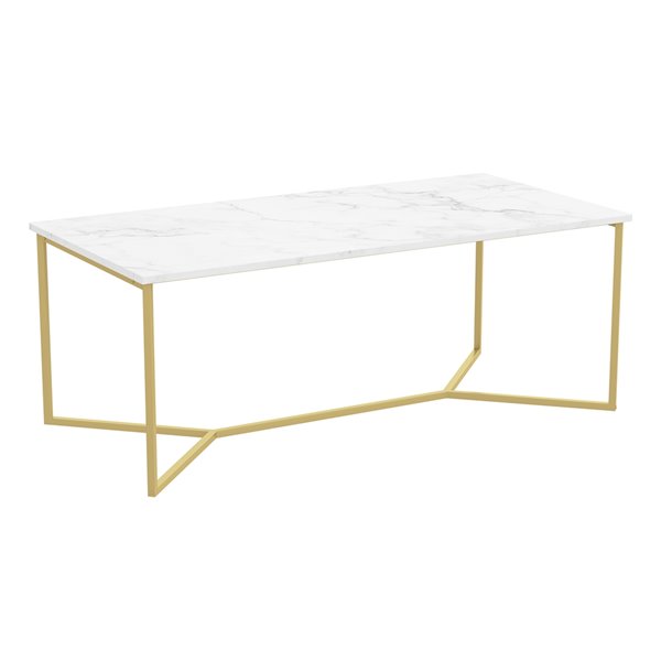 Safdie & Co. Geometric Metal Frame and Marble Finish Top Coffee Table - Gold