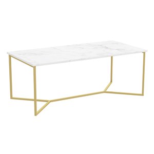 Safdie & Co. Geometric Metal Frame and Marble Finish Top Coffee Table - Gold