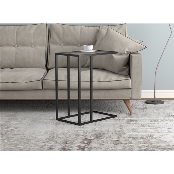 Safdie & Co. Modern Contemporary Glass Top Metal Frame Rectangular C table - Black