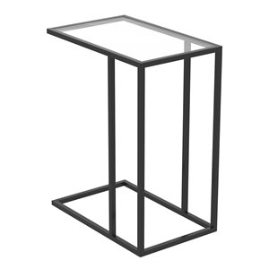 Table d'appoint en forme de C rectangulaire moderne contemporaine, verre et armature en métal, verre/noir