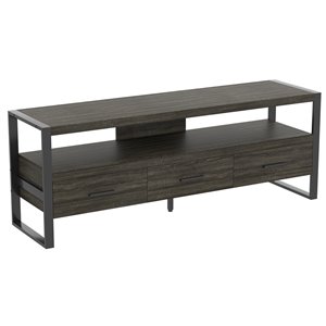 Meuble de télé moderne contemporain en bois de Safdie & Co., 3 tiroirs et 1 tablette, gris foncé