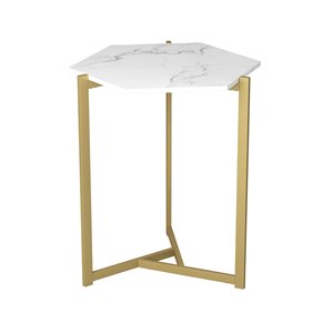 Table d'appoint rond moderne contemporaine, bois et armature en métal, marbre/or