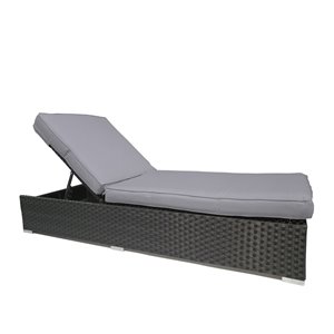 Chaise longue pour piscine Palms de WD Patio, structure en aluminium, osier noir/coussins gris ardoise