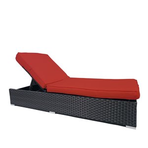 Chaise longue pour piscine Palms de WD Patio, structure en aluminium, osier noir/coussins rouges