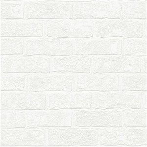 Papier peint Éclectique en vinyle texturé peinturable au motif de briques par Graham & Brown, non encollé, 56 pi², blanc