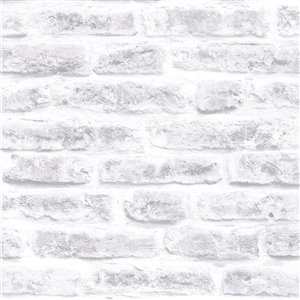 Papier peint Strata en vinyle texturé au motif de briques 3D par Graham & Brown, non encollé, 56 pi², blanc