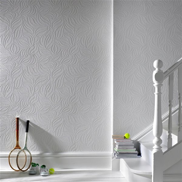 Graham & Brown Paintables Vinyl Paintable Textured Leaf Wallpaper -  Unpasted/Paste the paper - 56-sq. ft - White 18390 | RONA