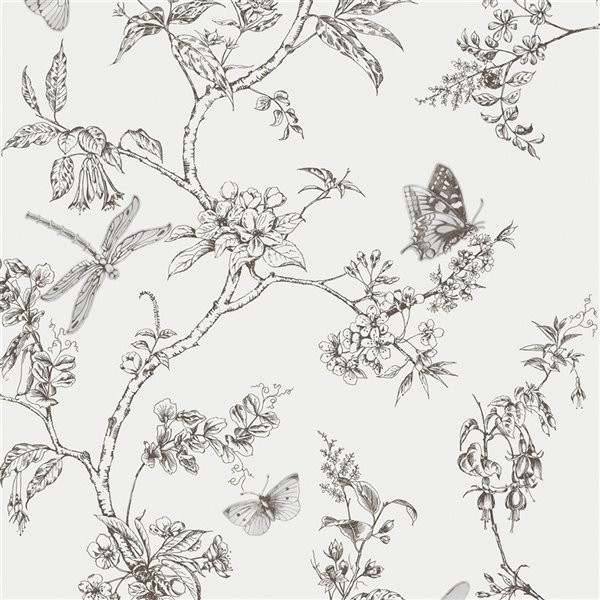 Graham & Brown Modern Living K&B Vinyl Textured Floral Wallpaper -  Unpasted/Paste the wall - 56-sq. ft - Black/White 33-008 | RONA