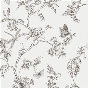 Papier peint Vie moderne en vinyle texturé au motif floral par Graham & Brown, non encollé, 56 pi², noir/blanc